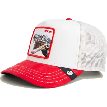 Biała i czerwona czapka trucker z wężem Vicious Suede Snake Suede Truckers The Farm od Goorin Bros.