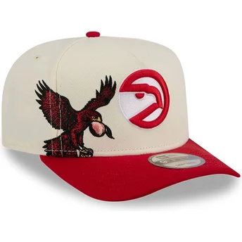 Beżowo-czerwona zakrzywiona czapka snapback 9FIFTY A Frame Precurved Hardwood Classics Atlanta Hawks NBA New Era