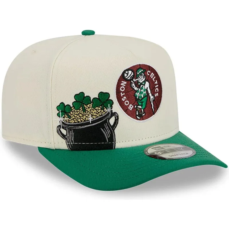 bezowo-zielona-zakrzywiona-czapka-snapback-9fifty-a-frame-precurved-hardwood-classics-boston-celtics-nba-new-era