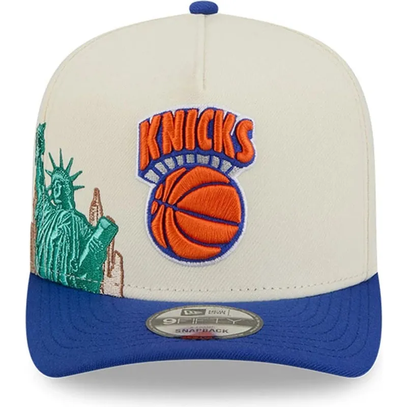 bezowo-niebieska-zakrzywiona-czapka-snapback-9fifty-a-frame-precurved-hardwood-classics-new-york-knicks-nba-new-era