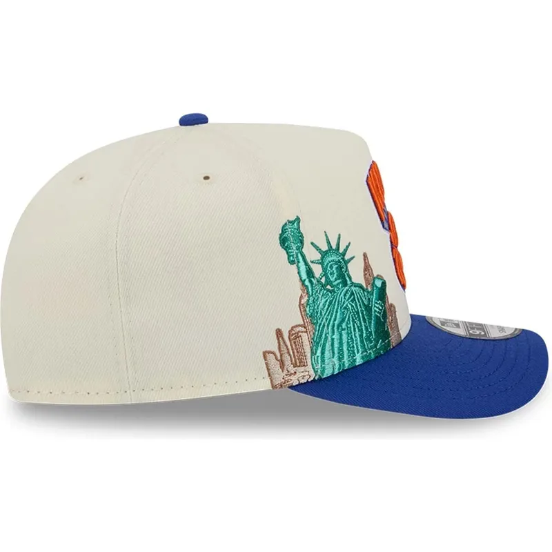 bezowo-niebieska-zakrzywiona-czapka-snapback-9fifty-a-frame-precurved-hardwood-classics-new-york-knicks-nba-new-era