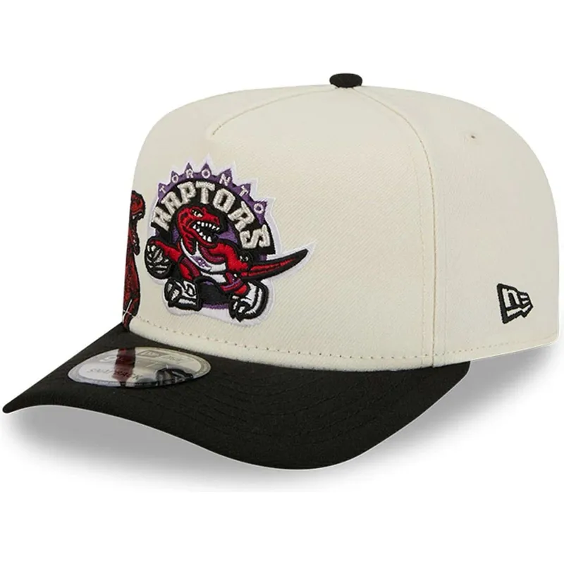 bezowo-czarna-zakrzywiona-czapka-snapback-9fifty-a-frame-precurved-hardwood-classics-toronto-raptors-nba-new-era