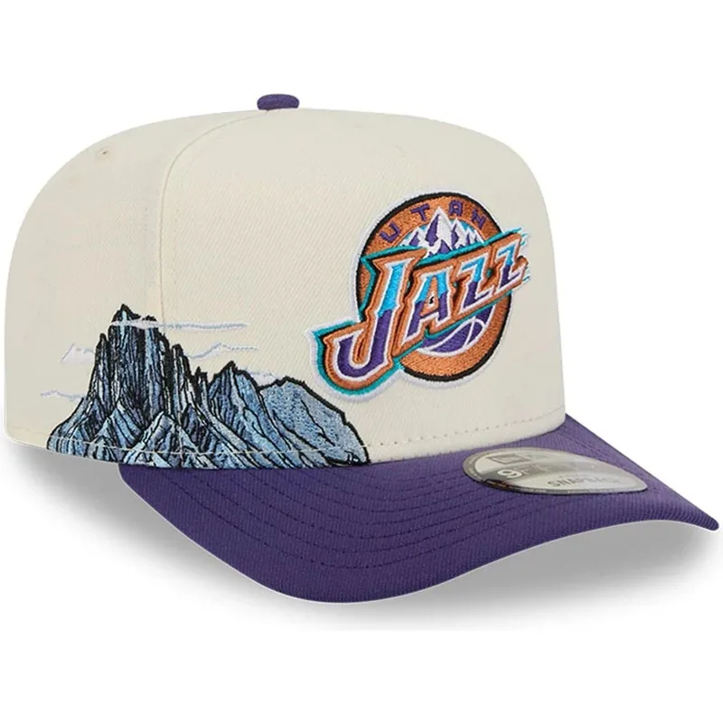 bezowo-fioletowa-zakrzywiona-czapka-snapback-9fifty-a-frame-precurved-hardwood-classics-utah-jazz-nba-new-era