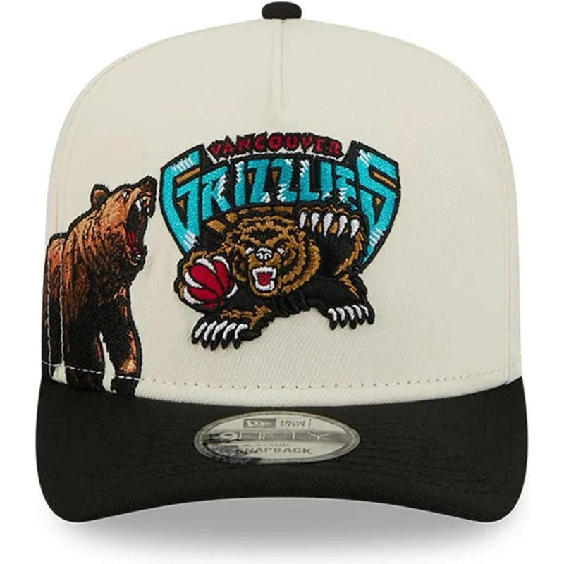 bezowo-czarna-zakrzywiona-czapka-snapback-9fifty-a-frame-precurved-hardwood-classics-vancouver-grizzlies-nba-new-era
