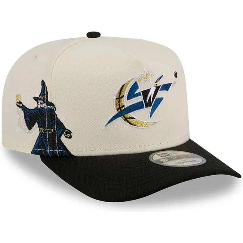 bezowo-czarna-zakrzywiona-czapka-snapback-9fifty-a-frame-precurved-hardwood-classics-washington-wizards-nba-new-era