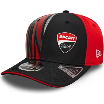 Czarna i czerwona zakrzywiona czapka snapback 9SEVENTY Stretch Snap Print Ducati Motor MotoGP New Era