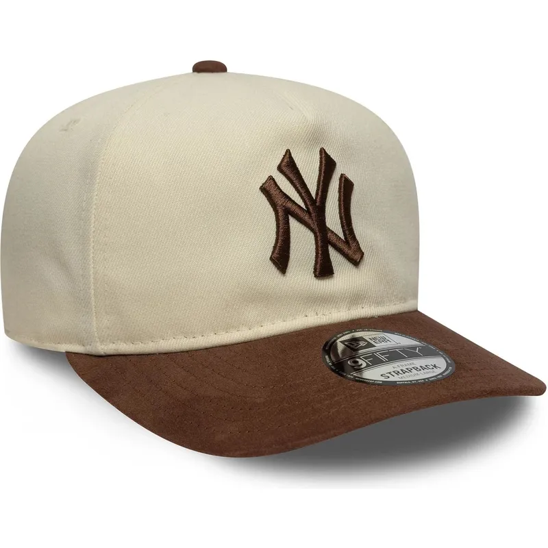 bezowo-brazowa-zakrzywiona-czapka-z-regulacja-9fifty-a-frame-suede-visor-new-york-yankees-mlb-new-era