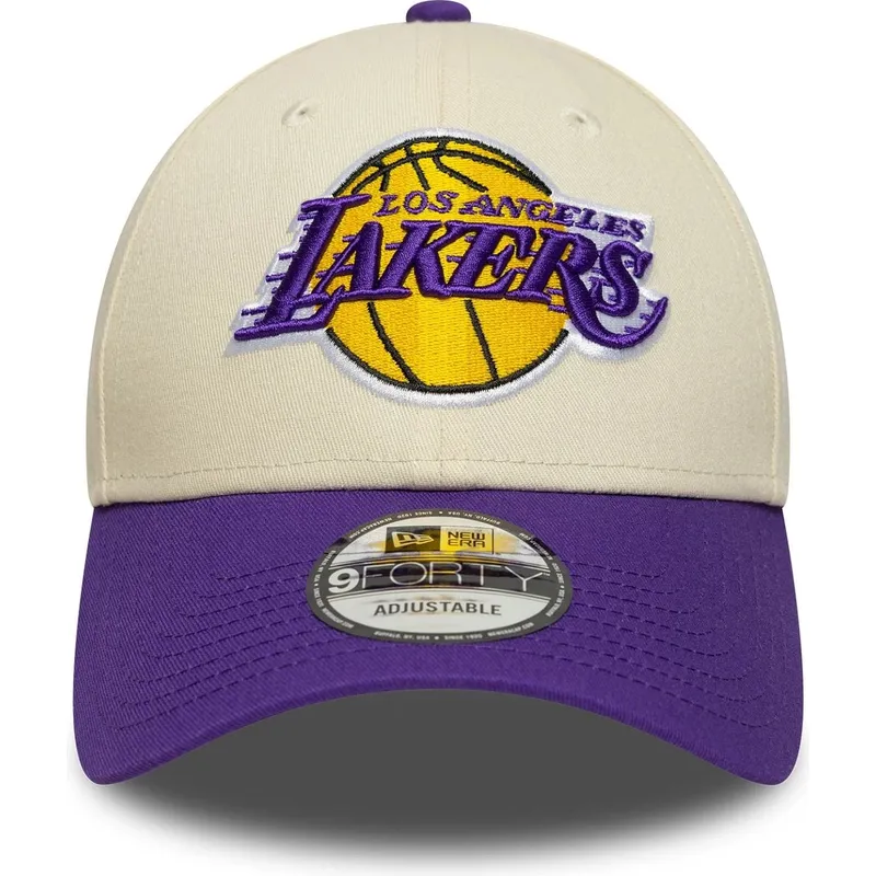 bezowo-fioletowa-regulowana-czapka-z-daszkiem-9forty-colour-block-los-angeles-lakers-nba-new-era