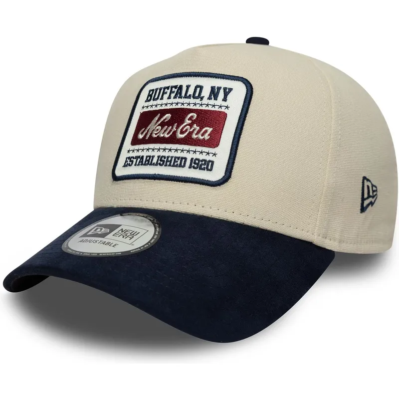 new-era-curved-brim-9forty-e-frame-patch-suede-beige-and-navy-blue-adjustable-cap