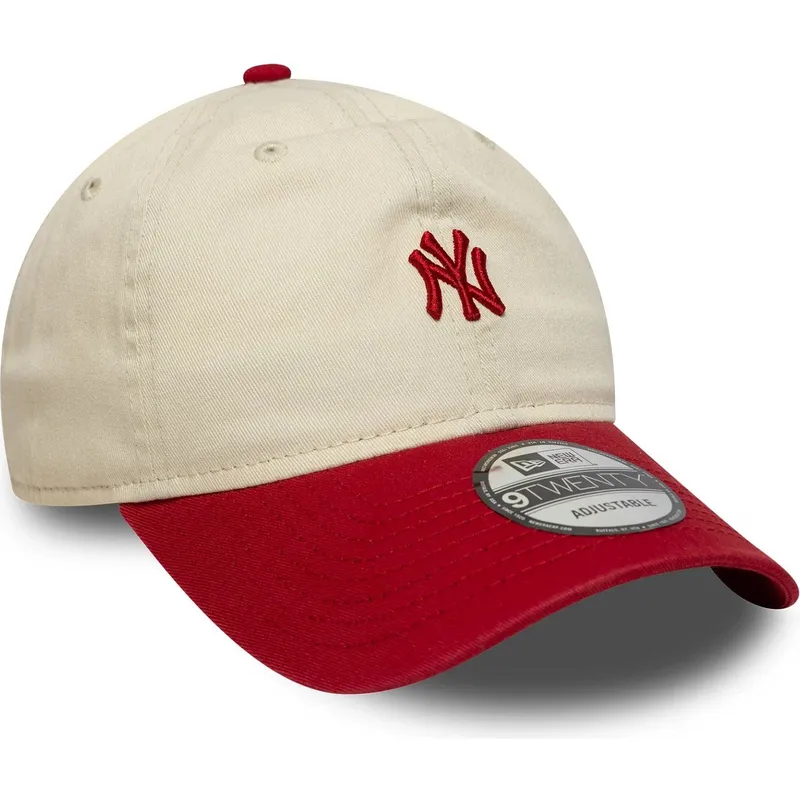 regulowana-zakrzywiona-czapka-bezowo-czerwona-9twenty-mini-washed-new-york-yankees-mlb-new-era