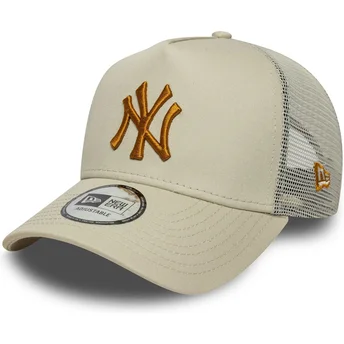 Czapka trucker beżowa z brązowym logo A Frame League Essential New York Yankees MLB New Era