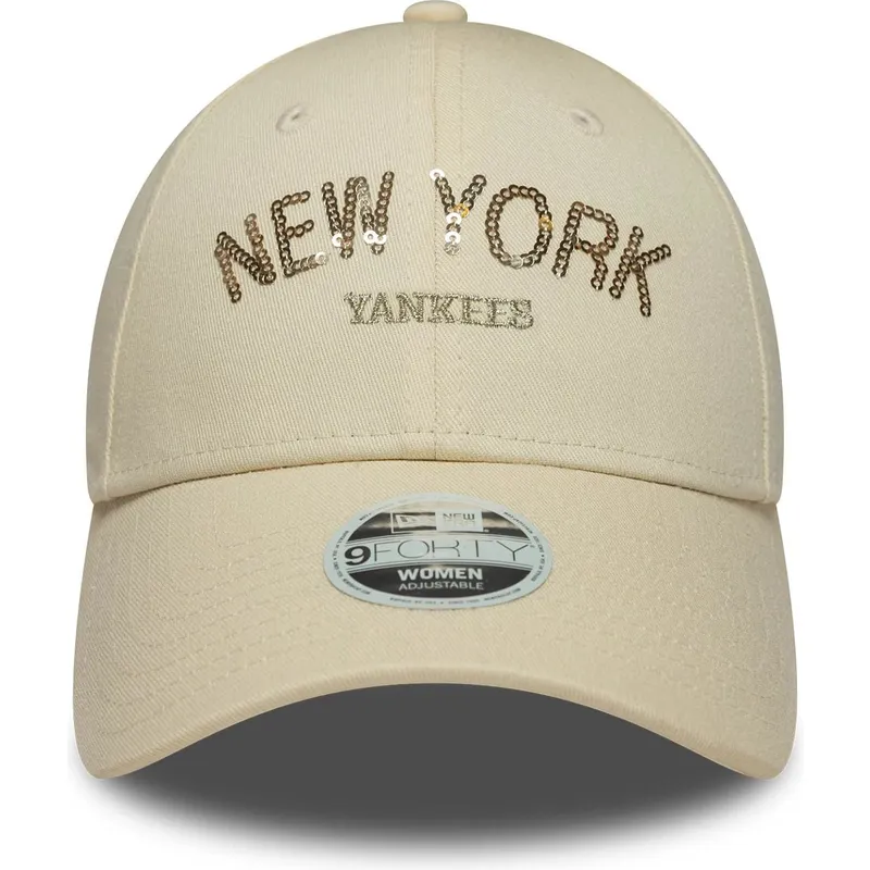 bezowa-regulowana-czapka-z-daszkiem-dla-kobiet-9forty-sequin-wordmark-new-york-yankees-mlb-new-era