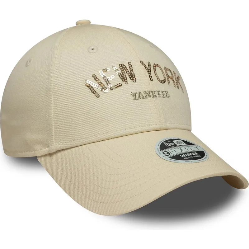 bezowa-regulowana-czapka-z-daszkiem-dla-kobiet-9forty-sequin-wordmark-new-york-yankees-mlb-new-era