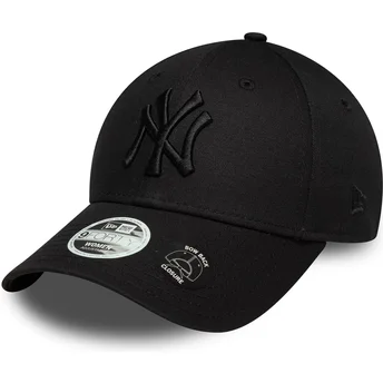 Czarna regulowana czapka z zakrzywionym daszkiem z czarnym logo dla kobiet 9FORTY Bow Back New York Yankees MLB New Era