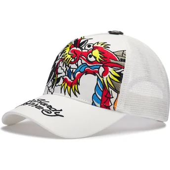 Czapka trucker biała 1971 Dragon And Roses Ed Hardy