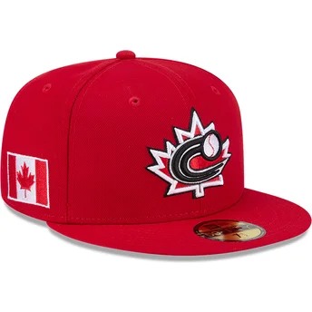 Czerwona dopasowana czapka z płaskim daszkiem 59FIFTY Canada 2026 World Baseball Classic New Era