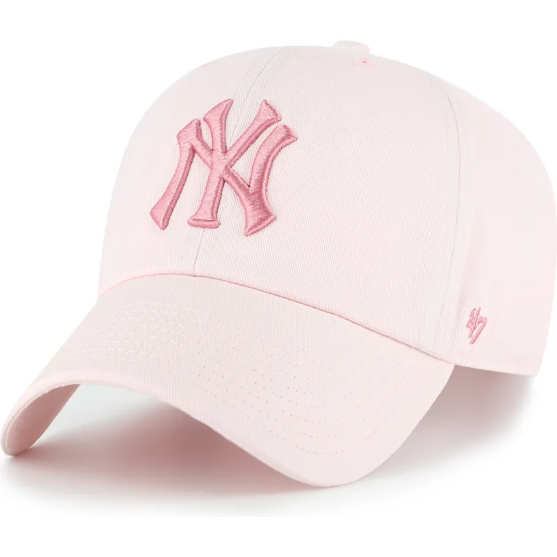 rozowa-regulowana-czapka-z-zakrzywionym-daszkiem-z-rozowym-logo-clean-up-no-loop-label-new-york-yankees-mlb-od-47-brand