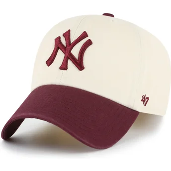 Gorra curva beige y granate ajustable Clean Up Two Tone No Loop Label de New York Yankees MLB de 47 Brand