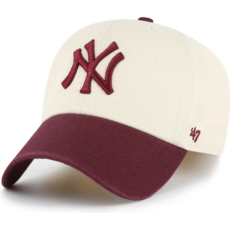 bezowo-bordowa-regulowana-czapka-z-daszkiem-clean-up-two-tone-no-loop-label-new-york-yankees-mlb-od-47-brand