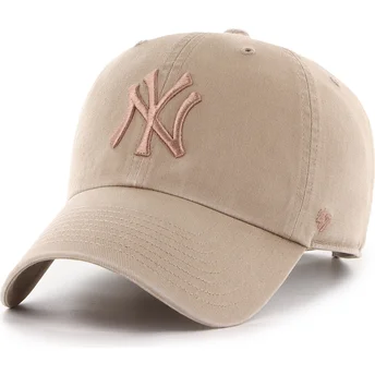 Gorra curva marrón ajustable con logo marrón Clean Up No Loop Label de New York Yankees MLB de 47 Brand