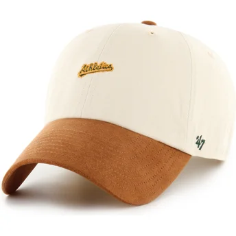 Beżowo-brązowa regulowana czapka z zakrzywionym daszkiem Clean Up Mini Script Suede Visor Oakland Athletics MLB od 47 Brand