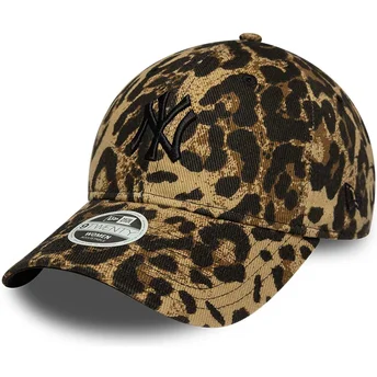 Czapka z zakrzywionym daszkiem w panterkę regulowana z czarnym logo dla kobiet 9TWENTY Leopard New York Yankees MLB New Era