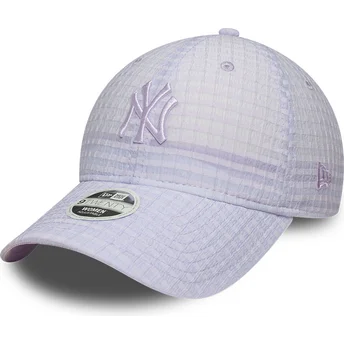 Fioletowa regulowana czapka z zakrzywionym daszkiem z fioletowym logo dla kobiet 9TWENTY Seersucker New York Yankees MLB New Era