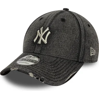 Czarna regulowana czapka z zakrzywionym daszkiem 9FORTY Acid Wash Denim New York Yankees MLB New Era