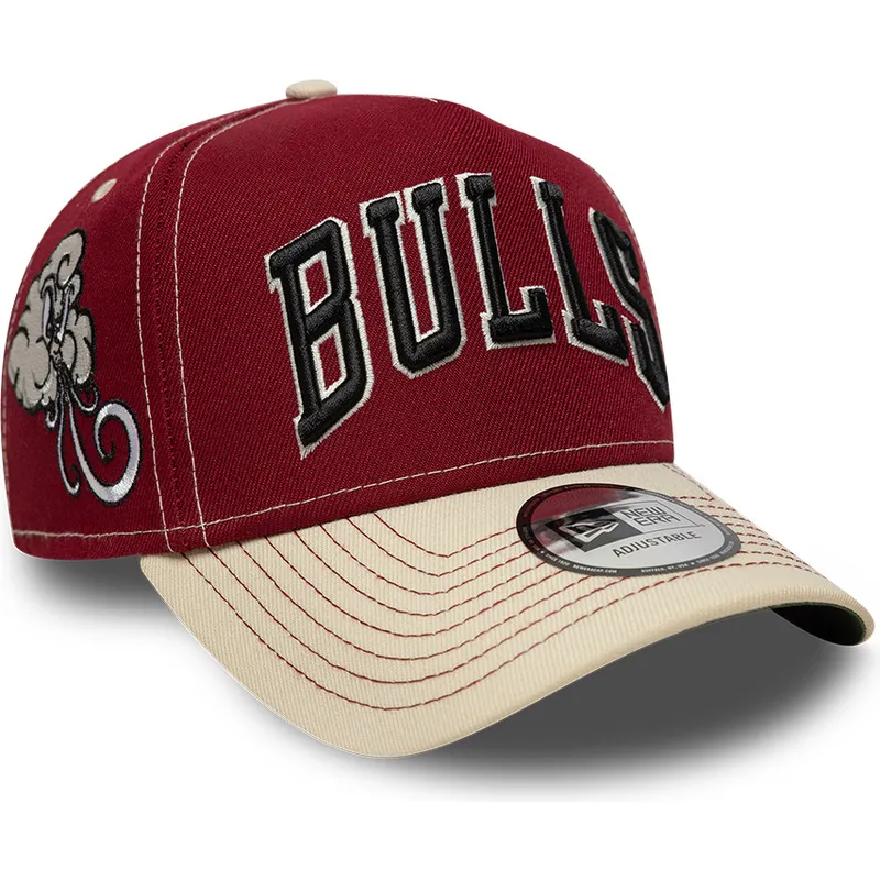 czerwona-i-bezowa-czapka-z-daszkiem-snapback-e-frame-city-icon-chicago-bulls-nba-new-era
