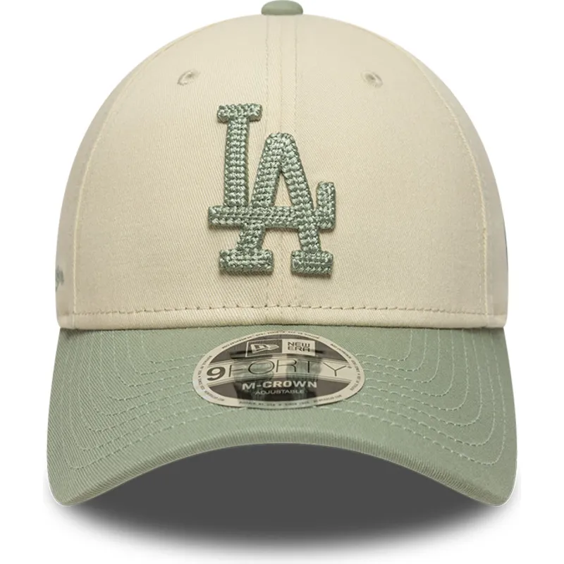 bezowa-i-zielona-czapka-z-daszkiem-snapback-z-zielonym-logo-9forty-m-crown-side-script-los-angeles-dodgers-mlb-new-era