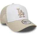 czapka-trucker-bezowa-i-biala-z-bezowym-logo-a-frame-league-essential-los-angeles-dodgers-mlb-new-era