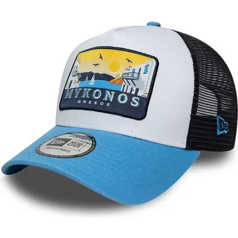Czapka trucker niebieska A Frame Location Patch Mykonos New Era