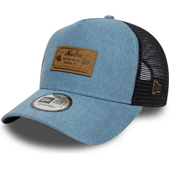 Czapka trucker niebieska A Frame Denim Leather Patch New Era