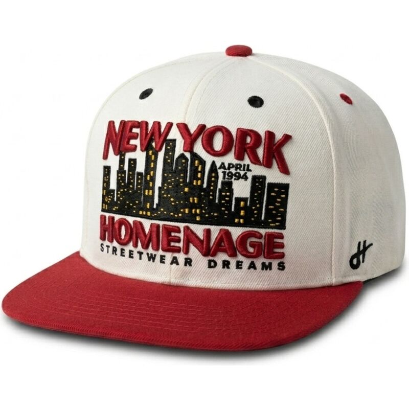 czapka-z-daszkiem-bezowo-czerwona-snapback-nysky-skylines-the-snap-od-homenage czapka-z-daszkiem-bezowo-czerwona-snapback-nysky-skylines-the-snap-od-homenage