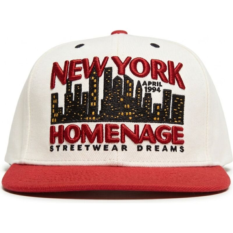 czapka-z-daszkiem-bezowo-czerwona-snapback-nysky-skylines-the-snap-od-homenage czapka-z-daszkiem-bezowo-czerwona-snapback-nysky-skylines-the-snap-od-homenage