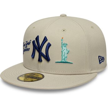 Płaska czapka beżowa dopasowana z granatowym logo 59FIFTY City Icon New York Yankees New Era