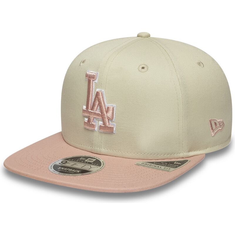 bezowa-plaska-czapka-snapback-z-rozowym-logo-9fifty-original-fit-world-series-patch-los-angeles-dodgers-mlb-new-era