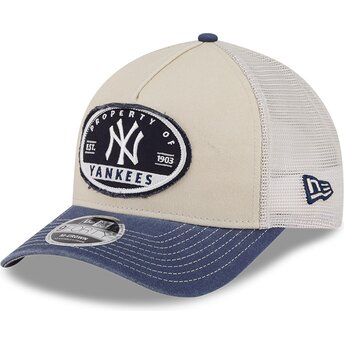 Czapka trucker beżowa i granatowa 9FORTY M-Crown A Frame Fray New York Yankees MLB New Era