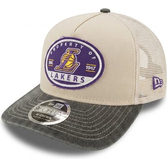 Czapki zakrzywiona beżowy snapback 9FORTY M-Crown A Frame Fray Los Angeles Lakers NBA New Era