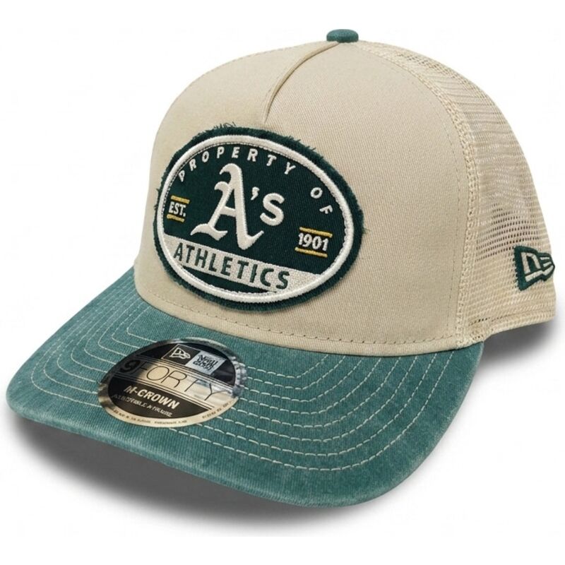 czapki-zakrzywiona-bezowy-snapback-9forty-m-crown-a-frame-fray-oakland-athletics-mlb-new-era