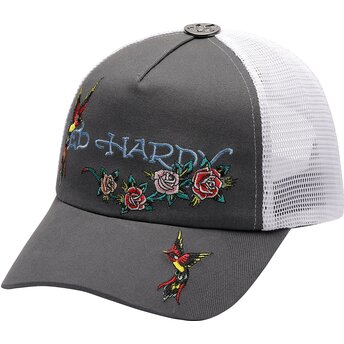 Czapki zakrzywiona szary snapback Floral Swallow Ed Hardy