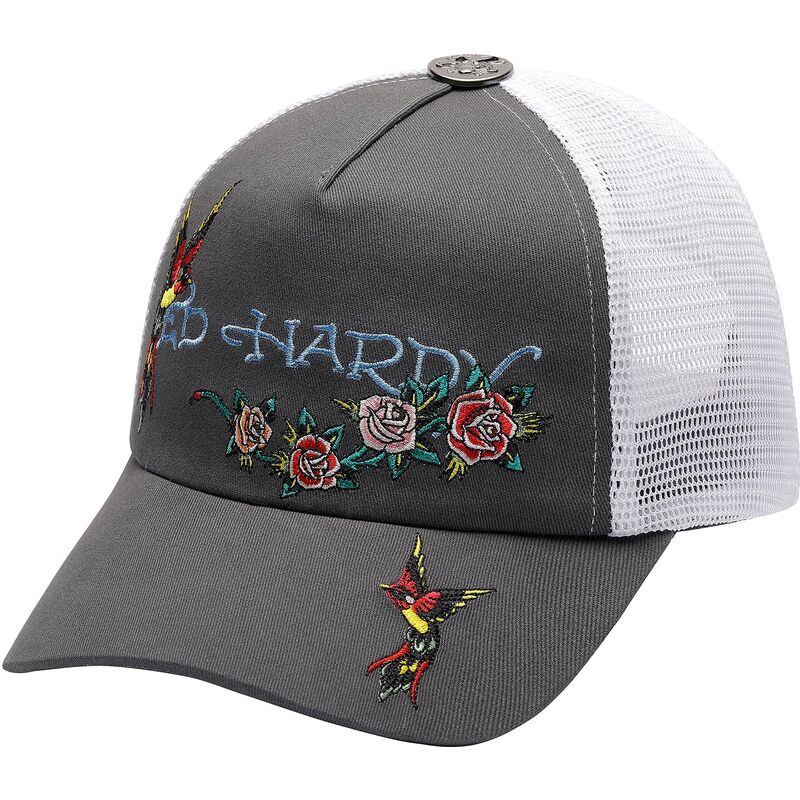 czapki-zakrzywiona-szary-snapback-floral-swallow-ed-hardy