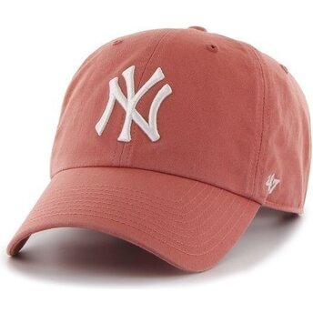 Czapki zakrzywiona czerwony taśma regulowana Clean Up No Loop Label Island Red New York Yankees MLB 47 Brand