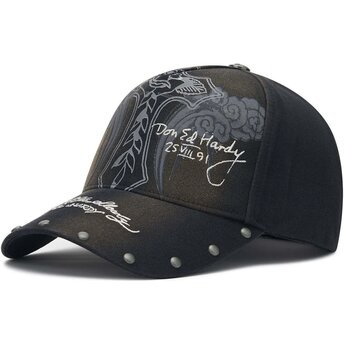 Czapki zakrzywiona czarny taśma regulowana Storming Rose Washed Ed Hardy