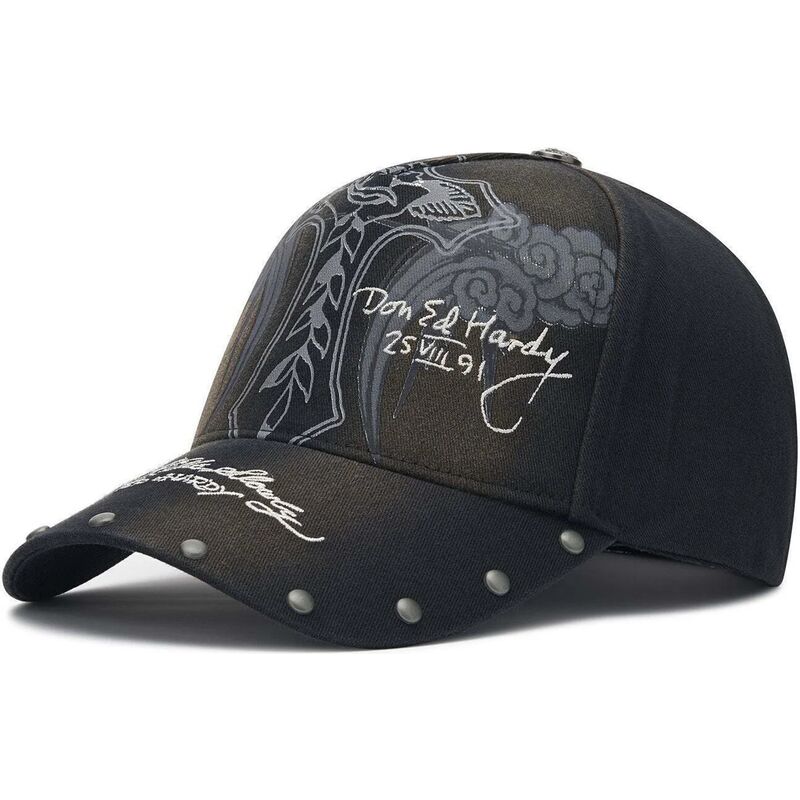 czapki-zakrzywiona-czarny-tasma-regulowana-storming-rose-washed-ed-hardy