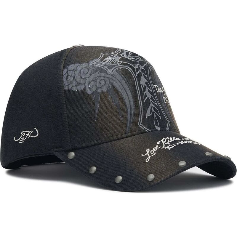 czapki-zakrzywiona-czarny-tasma-regulowana-storming-rose-washed-ed-hardy
