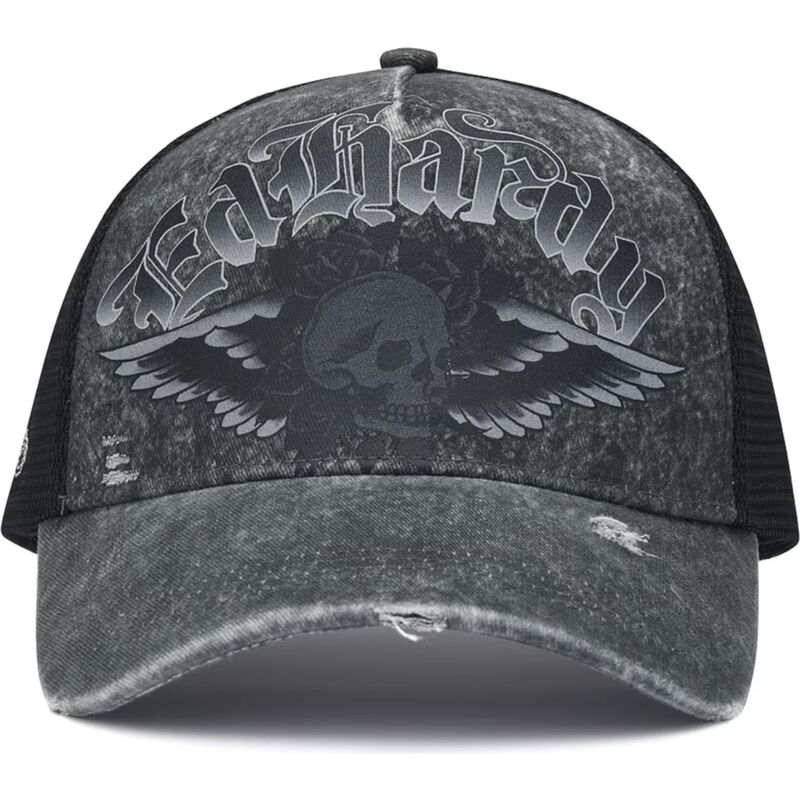 czapki-zakrzywiona-szary-snapback-flaming-gothic-skull-washed-ed-hardy