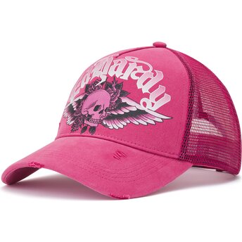 Czapki zakrzywiona róż snapback Flaming Gothic Skull Washed Ed Hardy