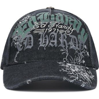 Czapki zakrzywiona czarny taśma regulowana Distressed Floral Gothic Ed Hardy