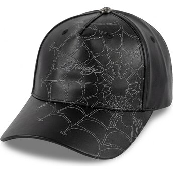 Czapki zakrzywiona czarny taśma regulowana Spiderweb PU Leather Ed Hardy